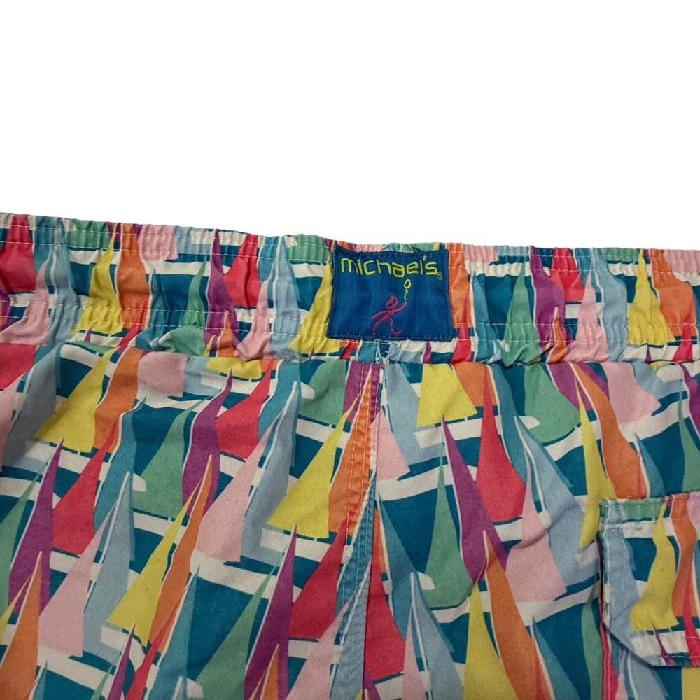 Michaels Mens Sailboat Print Swim Trunks Multicolor Mesh Lined Size Medium USA